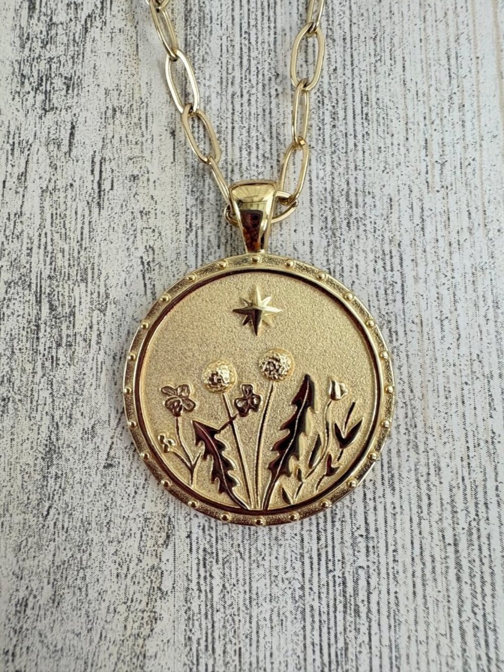 Jane Win Wanderlust Flower Sun JW Coin Pendant Drawn Link Chain - Picture 2 of 14